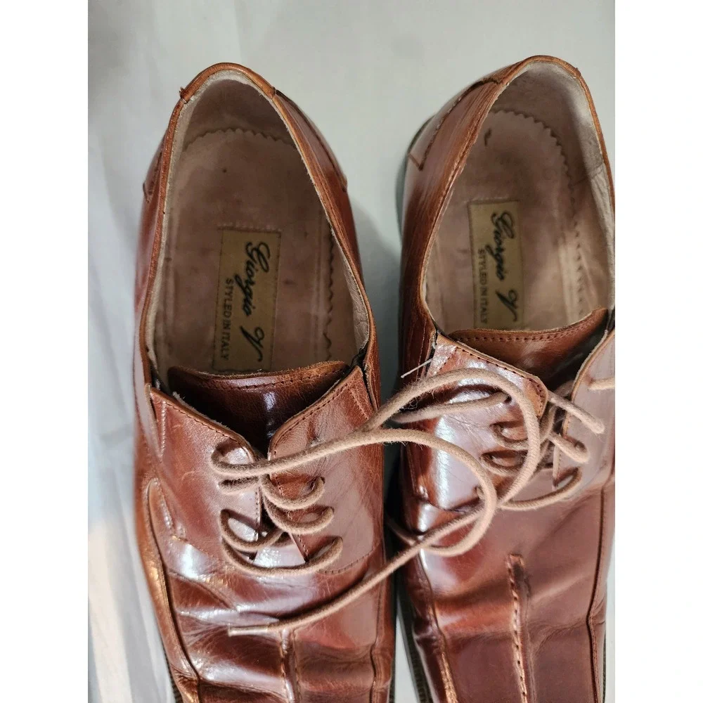 Giorgio V Mens Cognac Brown Leather Square Toe Oxford Dress Shoes Size 10